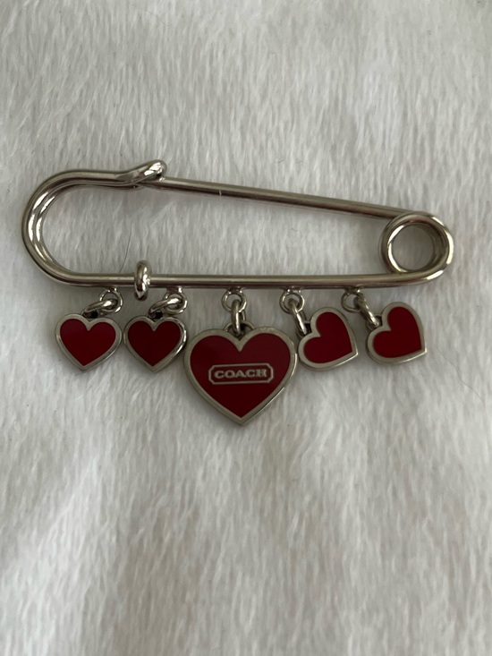 Coach Accessories - Coach Silver Safety Pin Brooch with Red Heart Charms